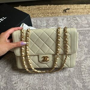 Like new Vintage CC flap bag medium neutral color gold hardware